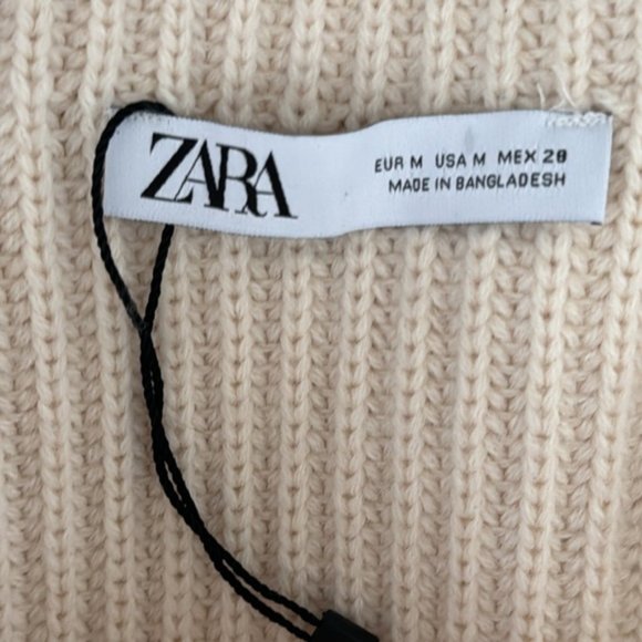 Zara Cream Cable Knit Scoop Neck Sweater Size M - Picture 7 of 9